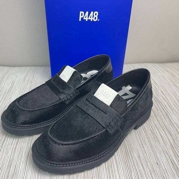 P448 Patrick Black Cow Hair Loafers Size 37 - Picture 1 of 4